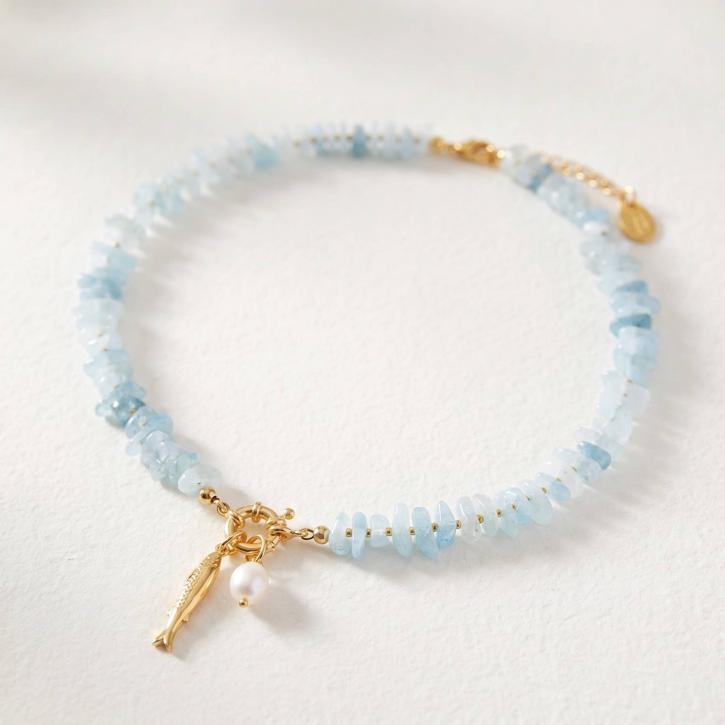 Aquamarine Pearl Charm Necklace