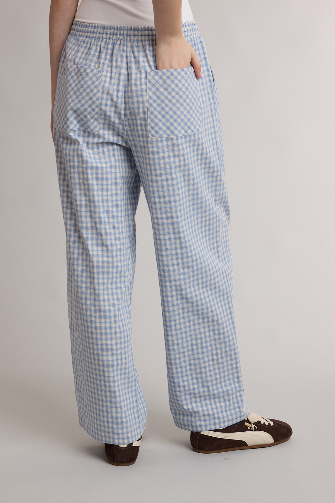 PLAID PATCH POCKET WIDE LEG PANTS