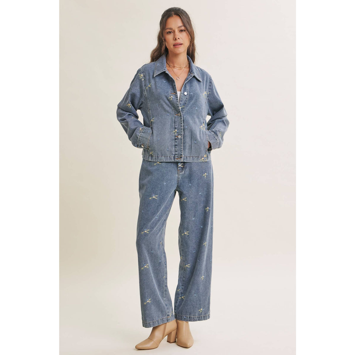 SUNDAY WILDFLOWERS EASY FIT EMBROIDERED DENIM JACKET