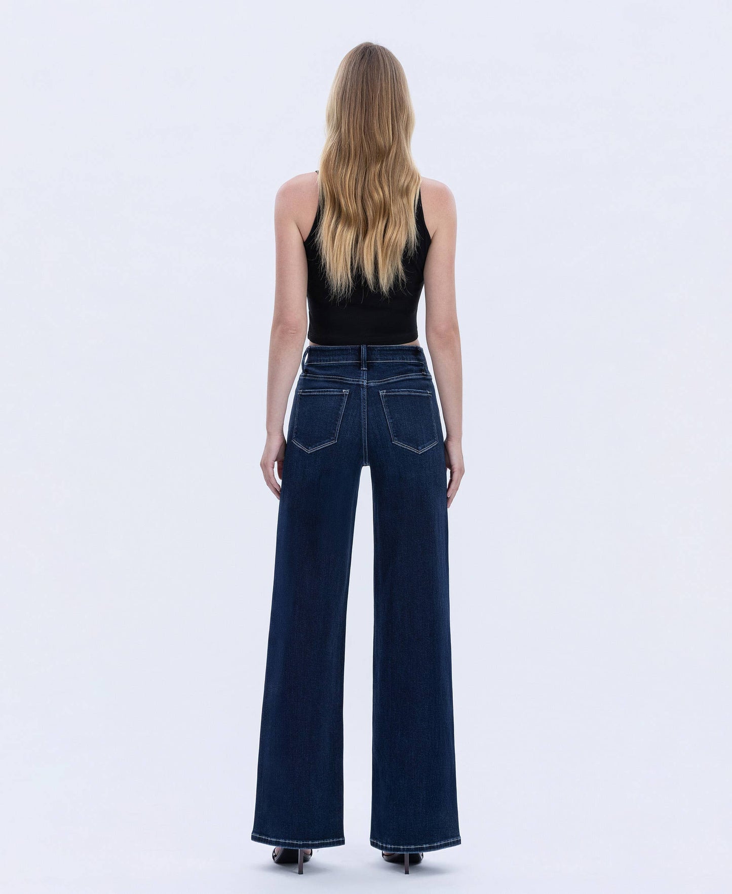 HIGH RISE DARK WASH FULL LENGTH WIDE JEANS