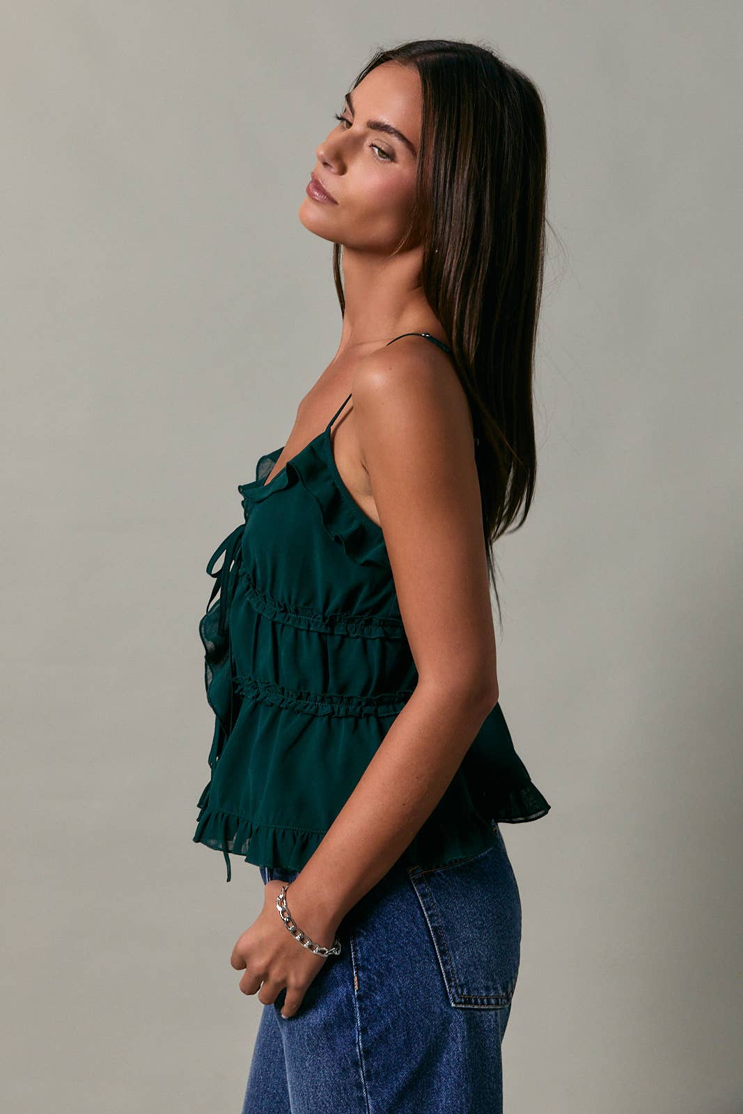 V-NECKLINE KNOTTED RUFFLE CAMI TOP