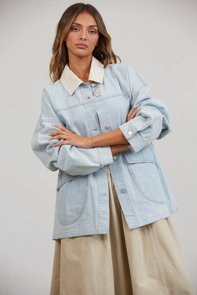 Dito Utility Contrast Collared Denim Jacket