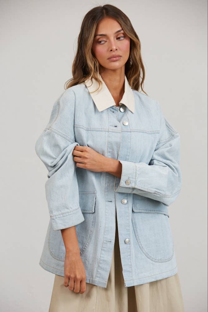 Dito Utility Contrast Collared Denim Jacket