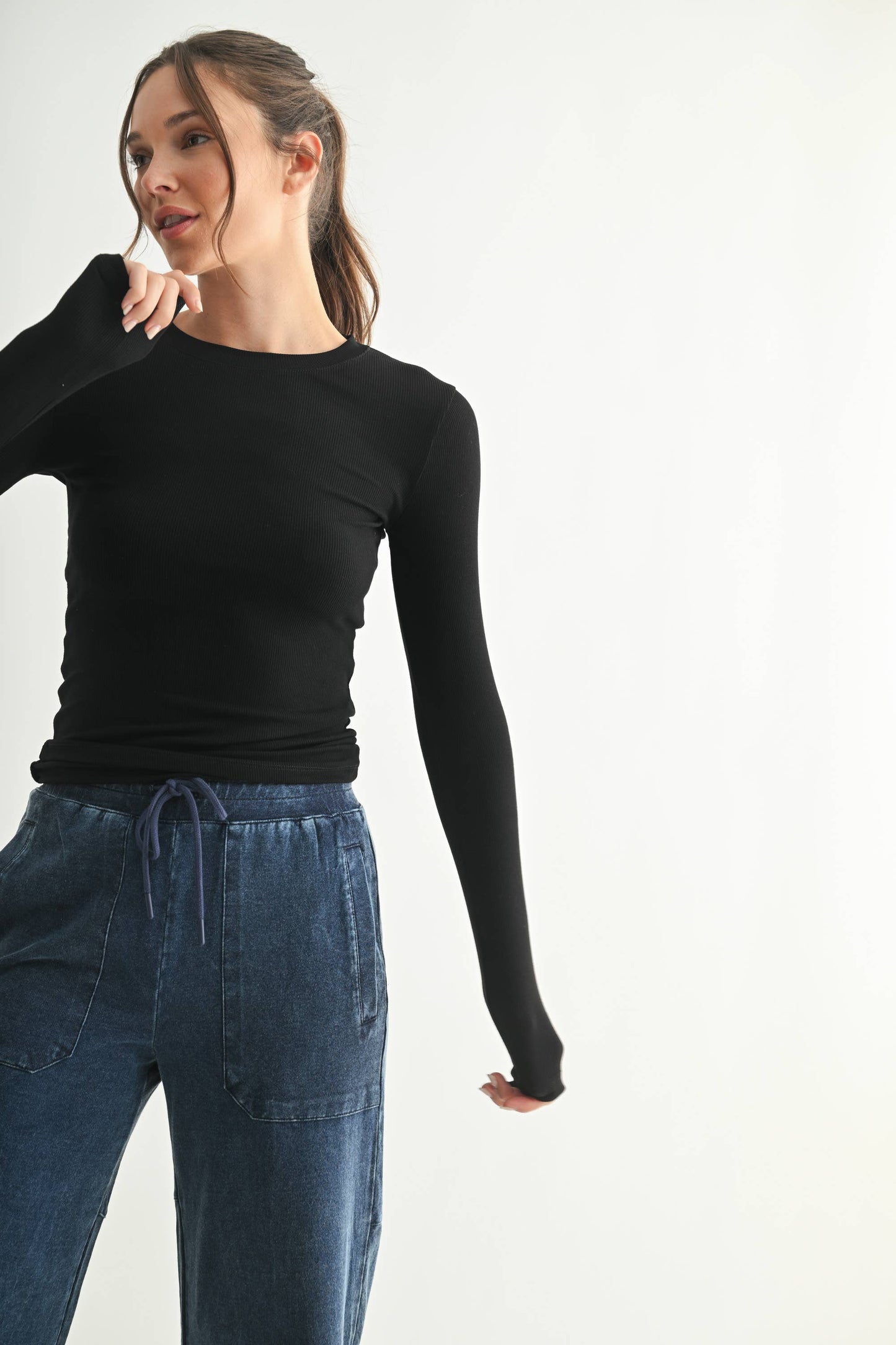 Essential Long-Sleeved Micro-Ribbed Athleisure Top