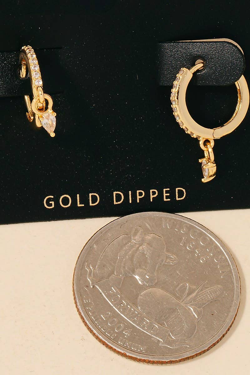 Gold Dipped Mini Cz Charm And Pave Hoop Earrings