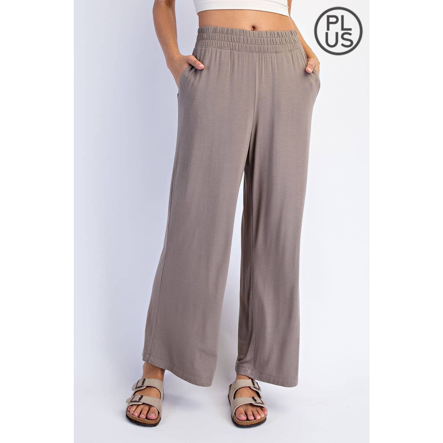PLUS SIZE VISCOSE MODAL CROPPED WIDE LEG PANTS