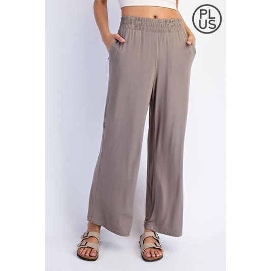 PLUS SIZE VISCOSE MODAL CROPPED WIDE LEG PANTS