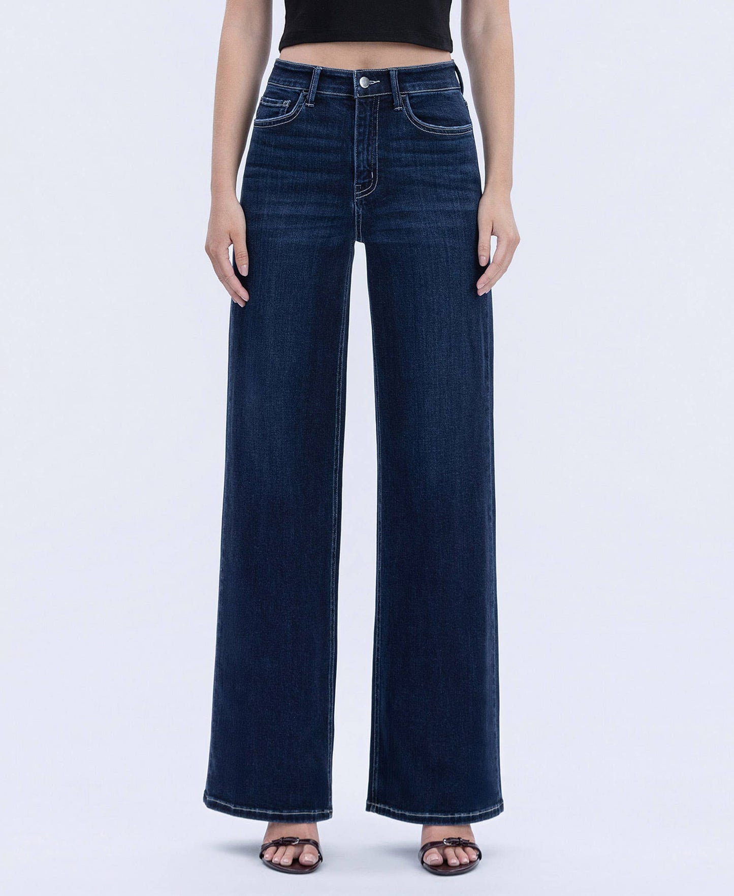 HIGH RISE DARK WASH FULL LENGTH WIDE JEANS
