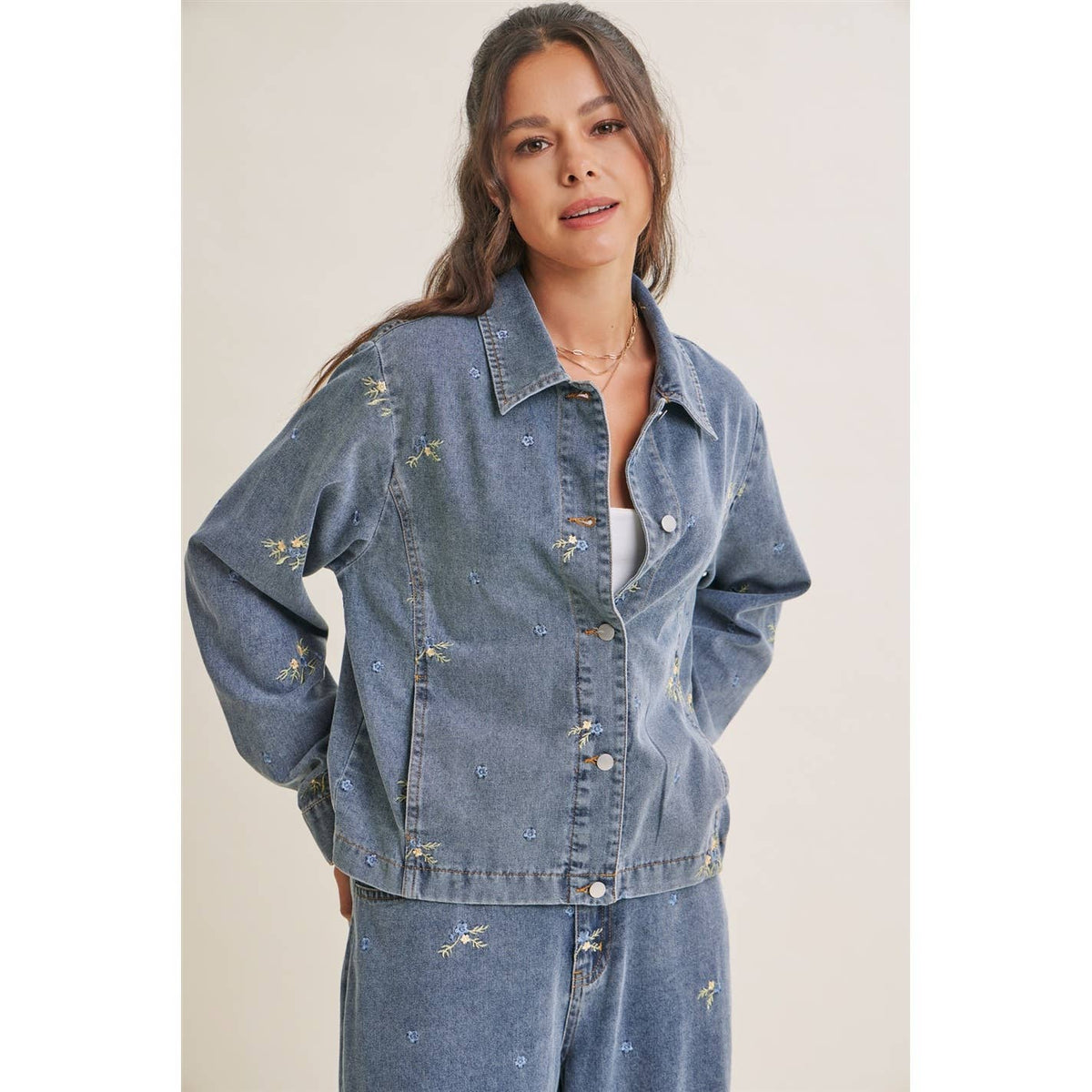 SUNDAY WILDFLOWERS EASY FIT EMBROIDERED DENIM JACKET