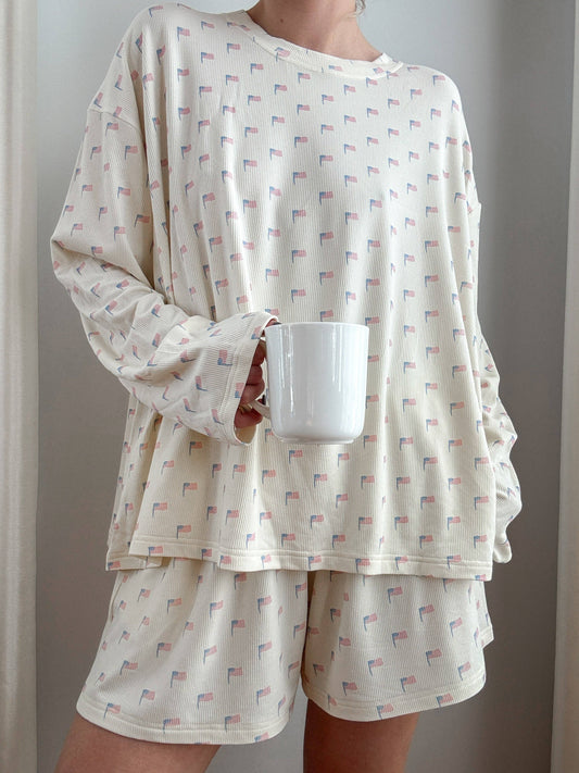White American Flag Pajama Pattern Top
