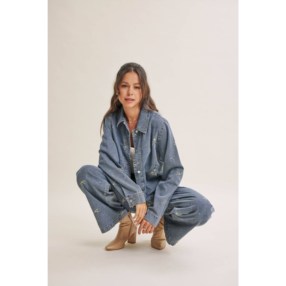 SUNDAY WILDFLOWERS EASY FIT EMBROIDERED DENIM JACKET
