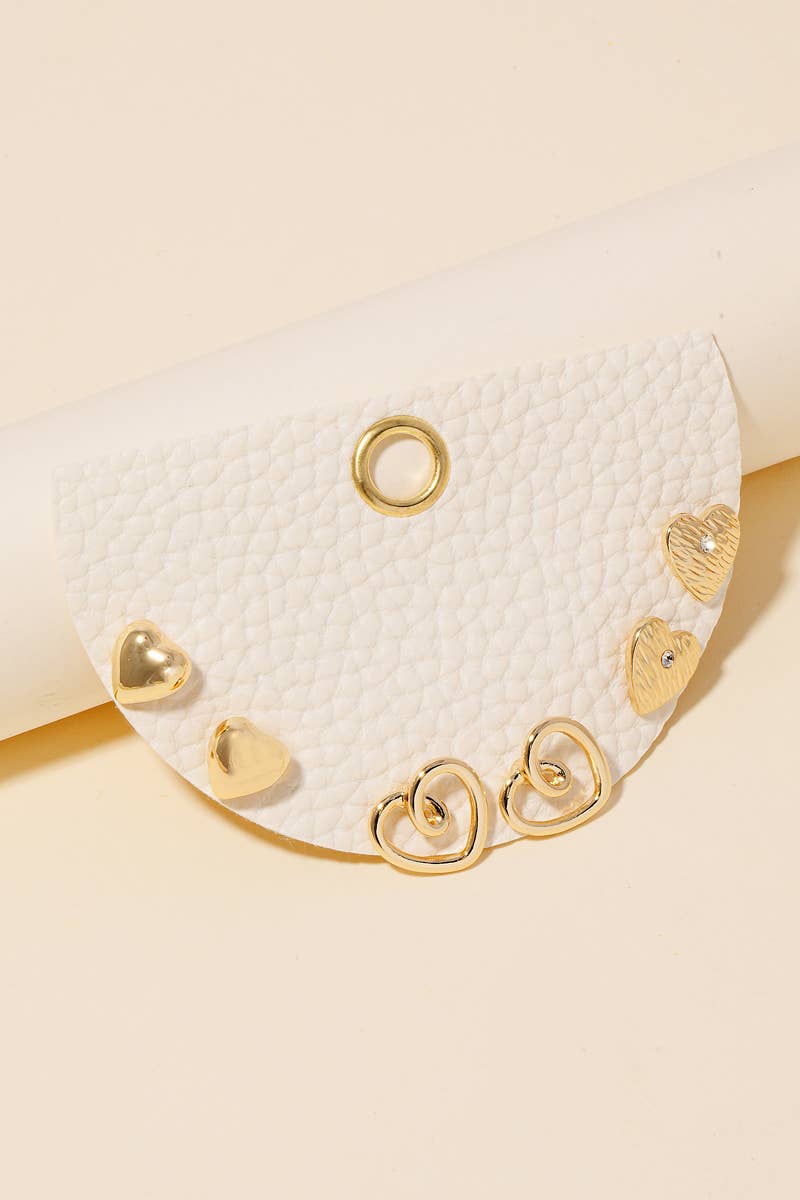 3Pc Mixed Heart Stud Earrings Set