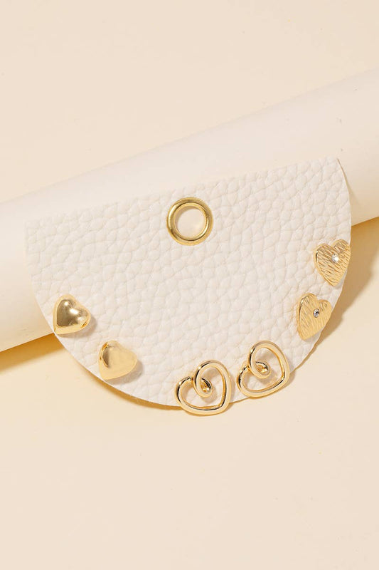 3Pc Mixed Heart Stud Earrings Set