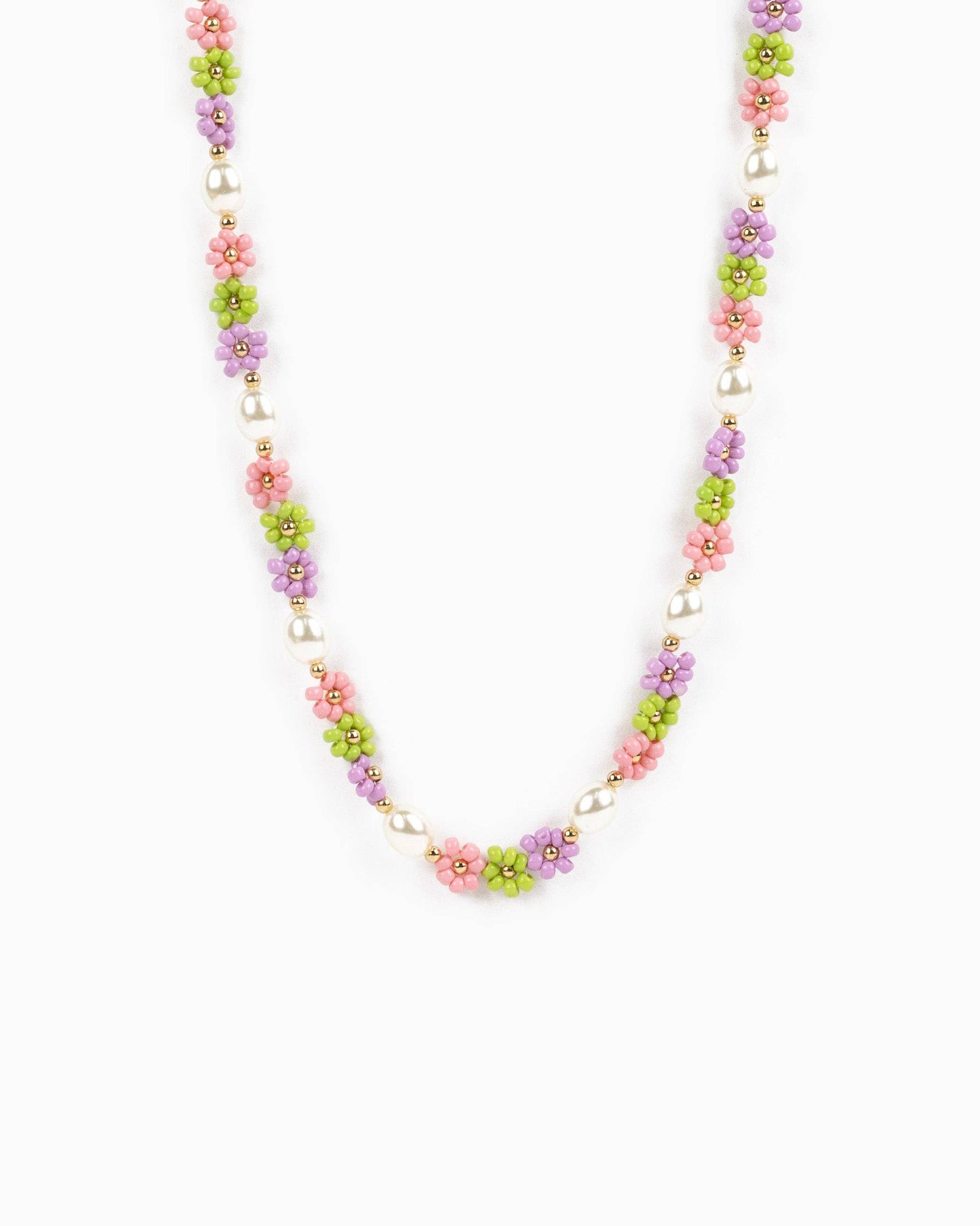 Tropical Flower Seed Bead and Pearl Necklace