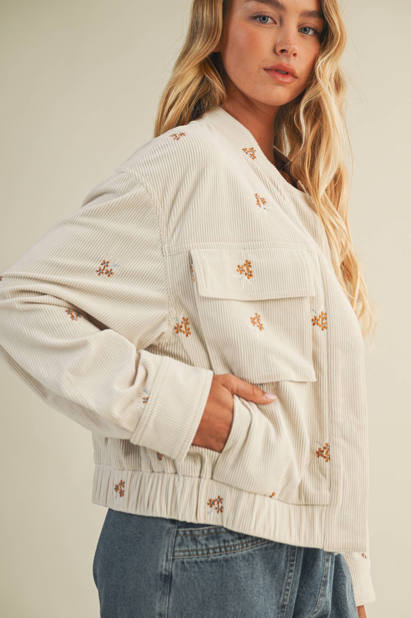 EMBROIDERED CORDUROY BOMBER JACKET