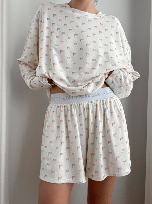 White American Flag Pajama Pattern Shorts