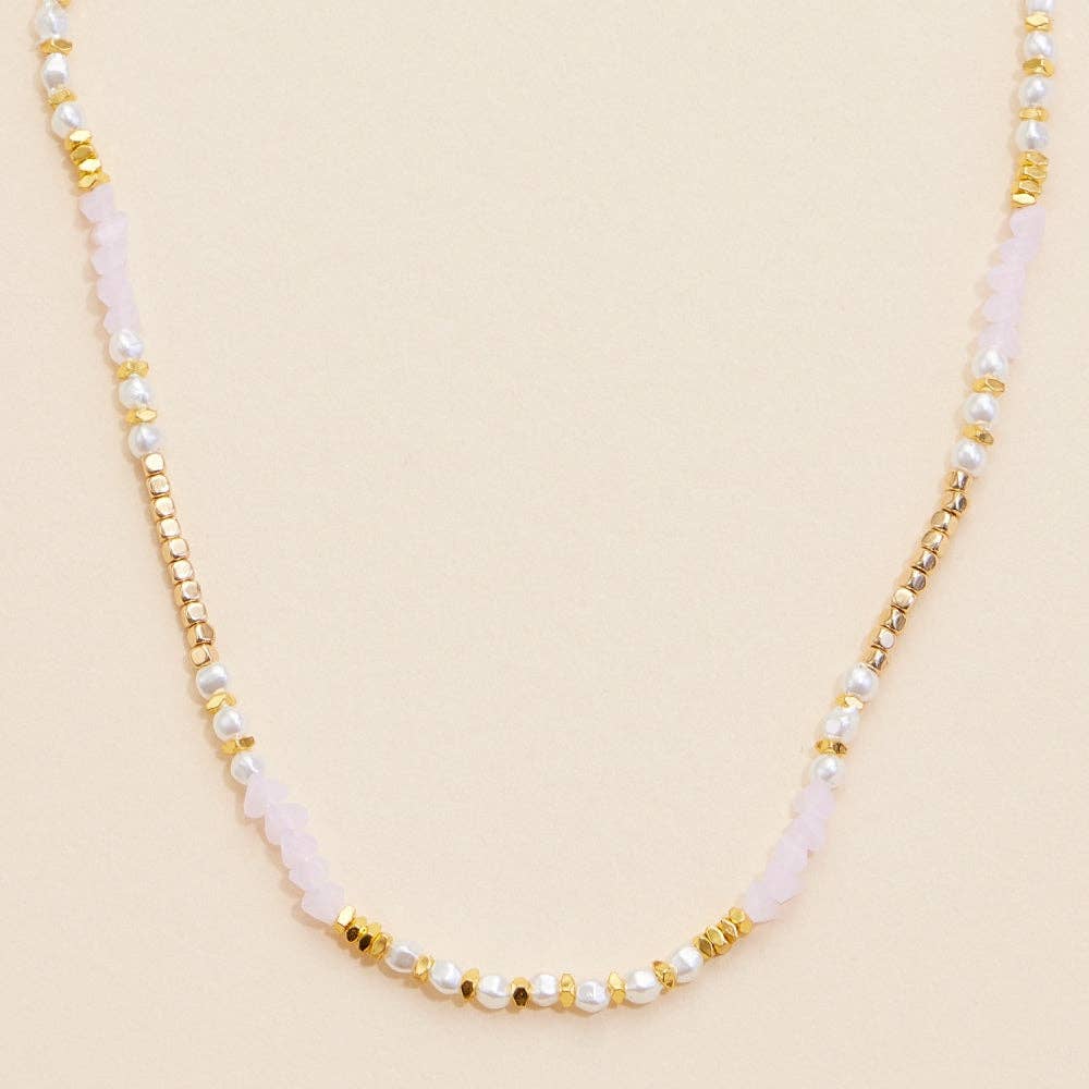 Glass Pearl & Metal Beaded Necklace
