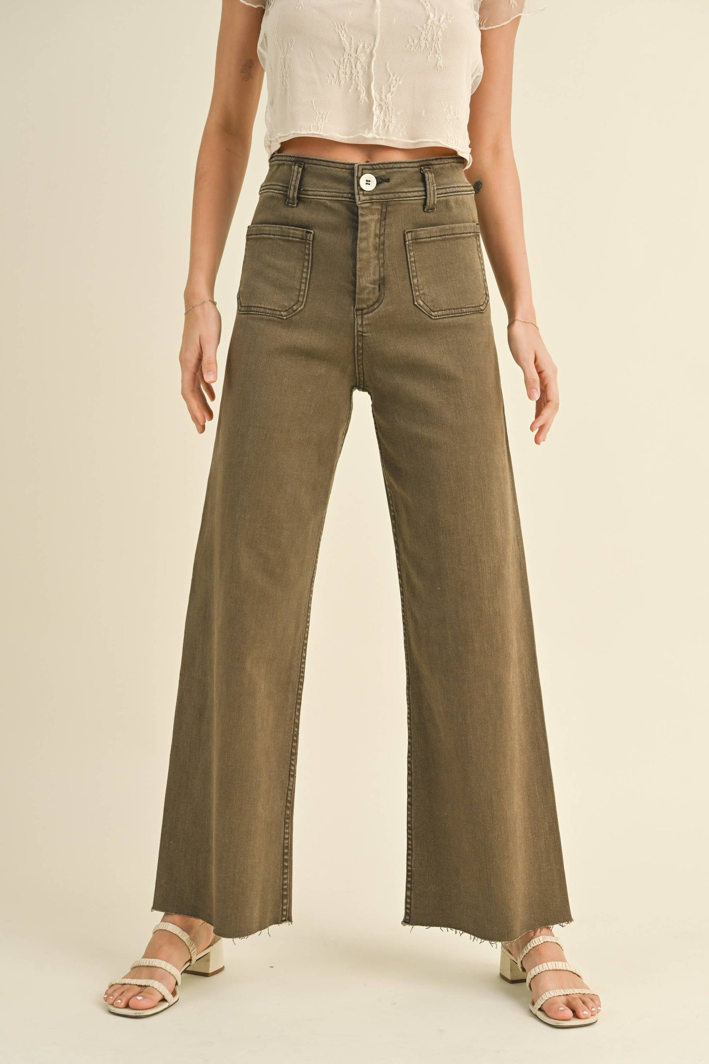 STRAIGHT WIDE LEG PANTS WITH FRONT POCKET