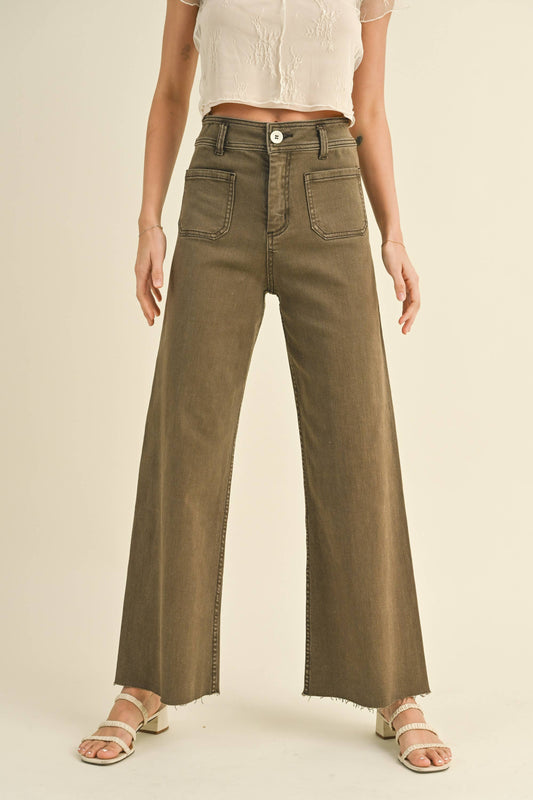 STRAIGHT WIDE LEG PANTS WITH FRONT POCKET