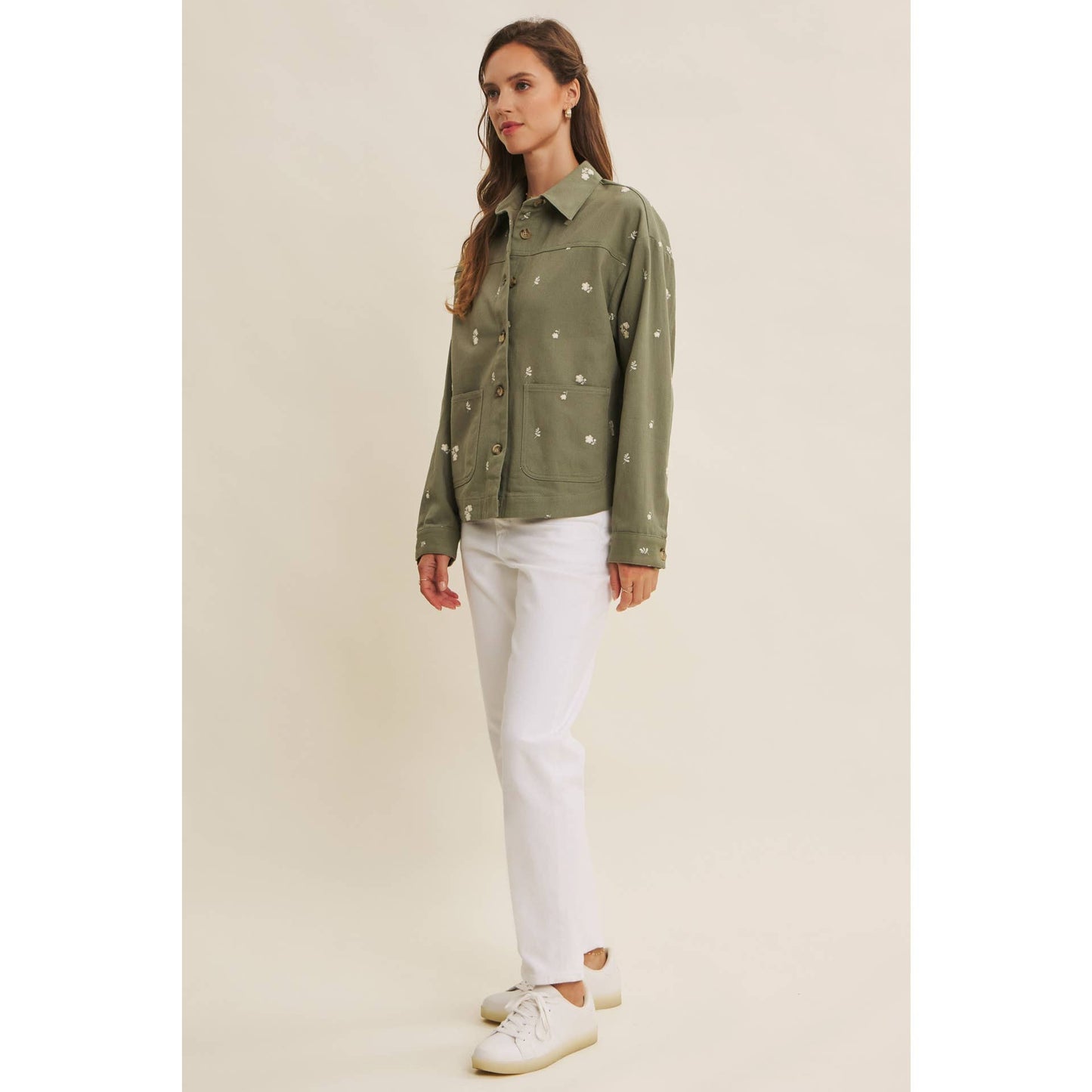 EMBOIDERY COTTON TWILL OVERSIZED UTILITY JACKET